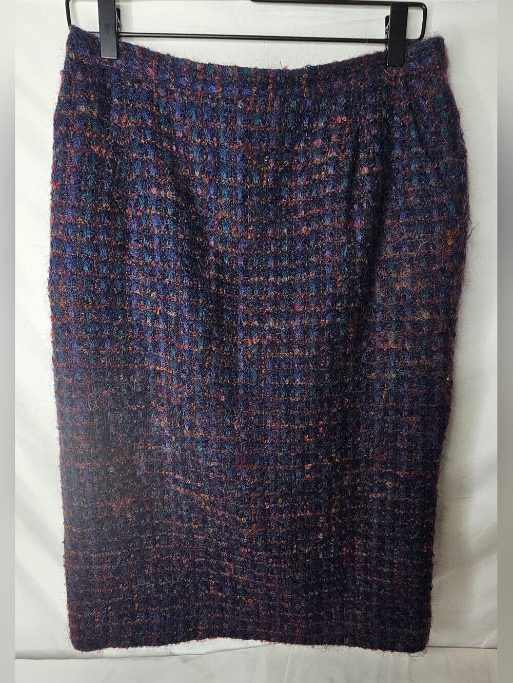 Vintage Donegal Design Ireland Handwoven Wool Tweed Pencil Skirt Purple Size 16